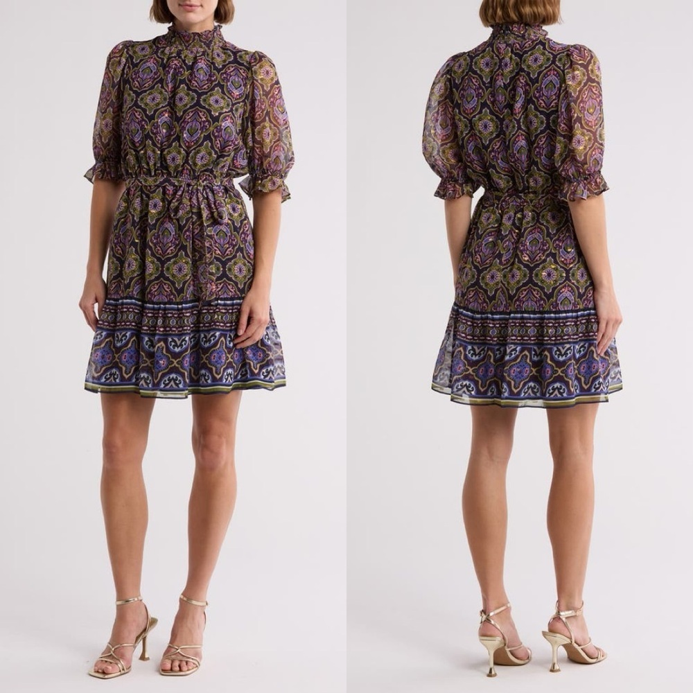 NWT Eliza J Mock Neck Smocked Dress – Size 16